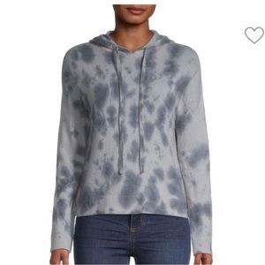 Ply cashmere cropped hooded sweatshirt/sweater in greys and blue tie-dye